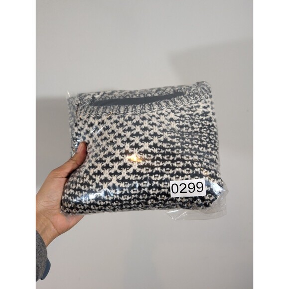 Anthropologie Sparrow Women Wool Blend Knit Sweater Black Sz S White Crew Neck - Picture 7 of 7